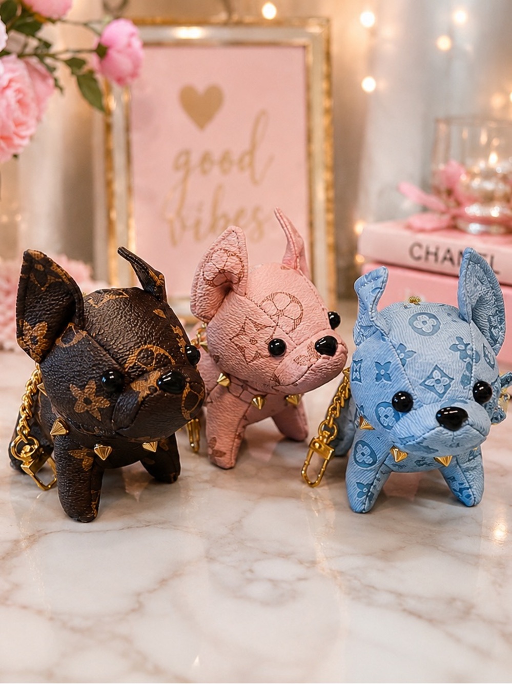 Designer-Style Frenchie Dog Bag Charm Keychain 🐶